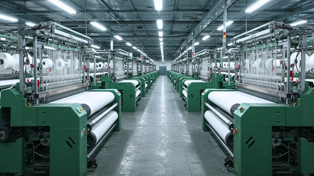 Hospital bed sheet fabrics: weaving hospital bed sheet fabric on looms at International Linens