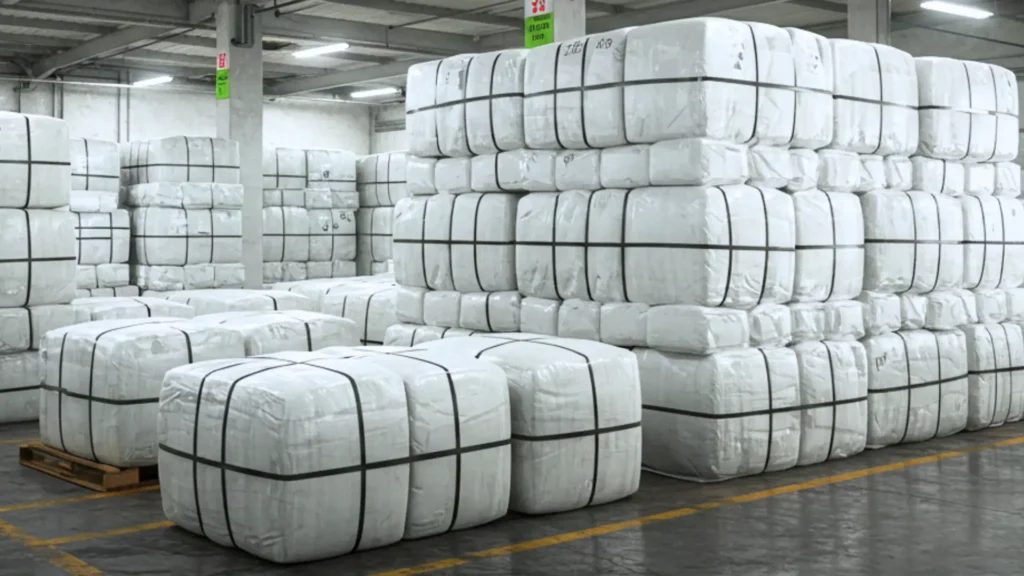 Bed linen manufacturer in Pakistan: packed bales of bed linen ready for export from Pakistan