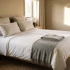 Hotel duvet covers in use: white satin-stripe duvet cover on a king hotel bed by International Linens