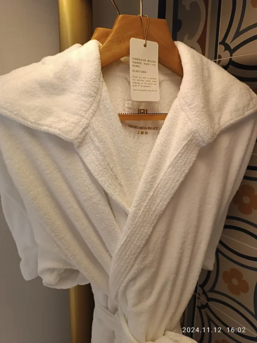 White hotel bathrobe