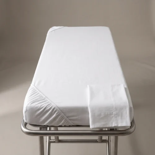 Stretcher sheets: white fitted sheet on a hospital gurney by International Linens