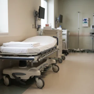 Stretcher sheets in use: white fitted sheet on a hospital gurney by International Linens Stretcher sheets in use: white fitted sheet on a hospital gurney by International Linens