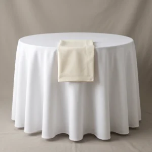 Restaurant tablecloths: white round banquet tablecloth by International Linens
